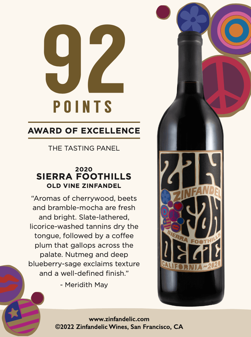 92 points, Tasting Panel - 2020 Sierra Foothills Old Vine Zinfandel Shelftalker