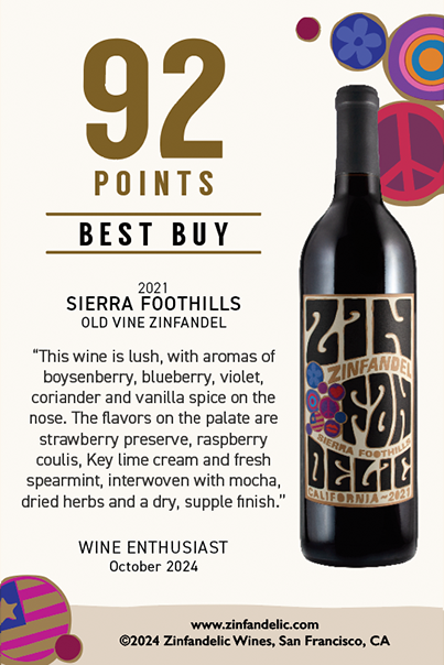 2 points, Best Buy - Wine Enthusiast - 2021 Sierra Foothills Old Vine Zinfandel Shelftalker