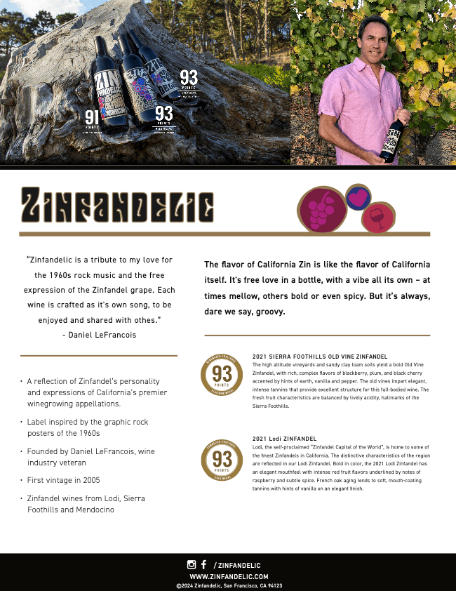 Zinfandelic Brand Sales Sheet