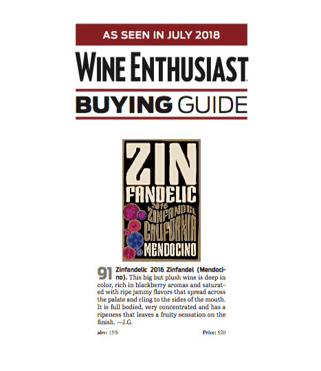 91 points, Wine Enthusiast - 2016 Mendocino Zinfandel Sale Sheet