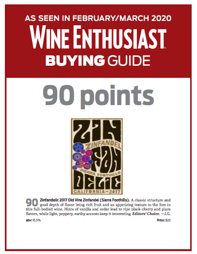 90 points - 2017 Sierra Foothills Old Vine Zinfandel Sales Sheet