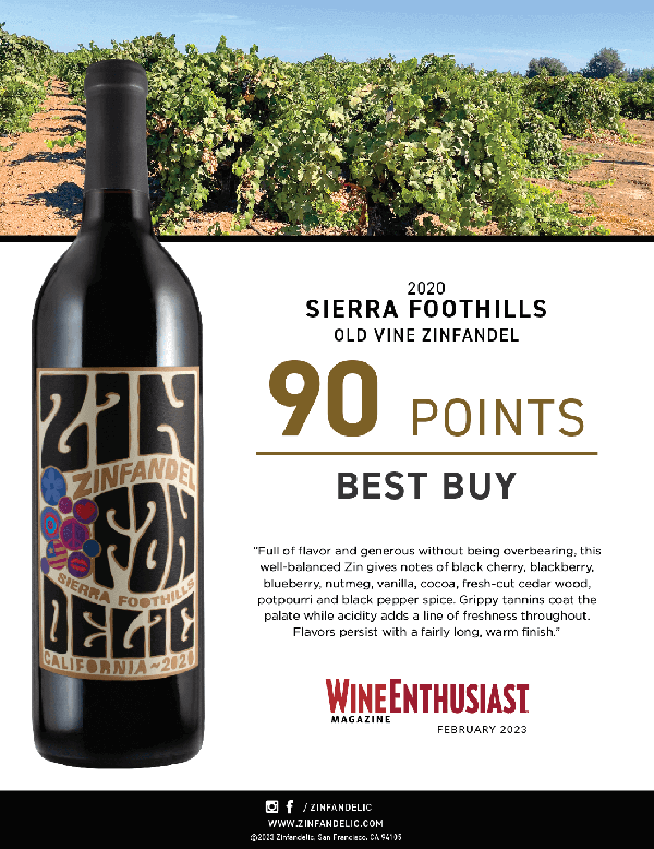 2020 Sierra Foothills Old Vine Zinfandel - 90 points, Wine Enthusiast sales sheet thumb